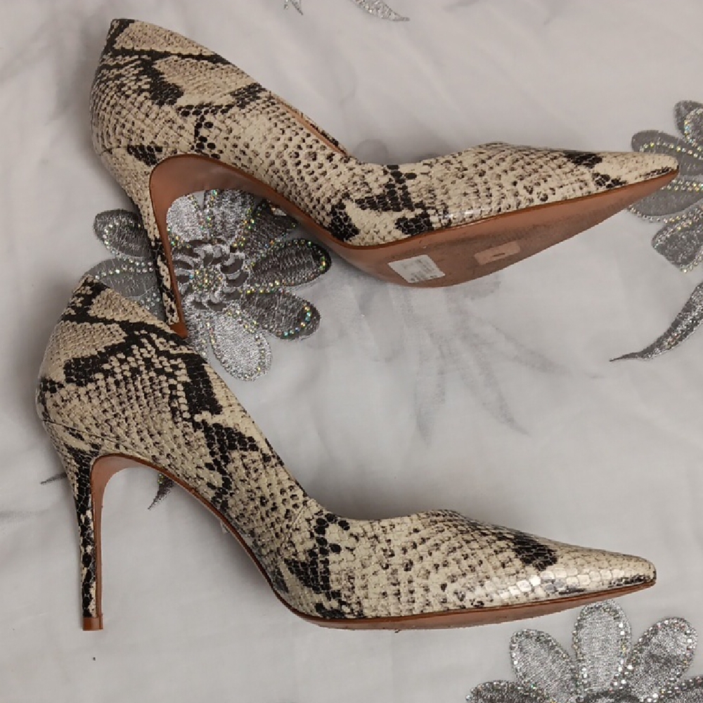 SCHUTZ Black and Cream Heels Snakeskin Print - Picture 4 of 9